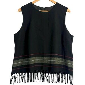 Lana Lee Vintage Wool Blend Fringe Sleeveless Top Size 14 Black